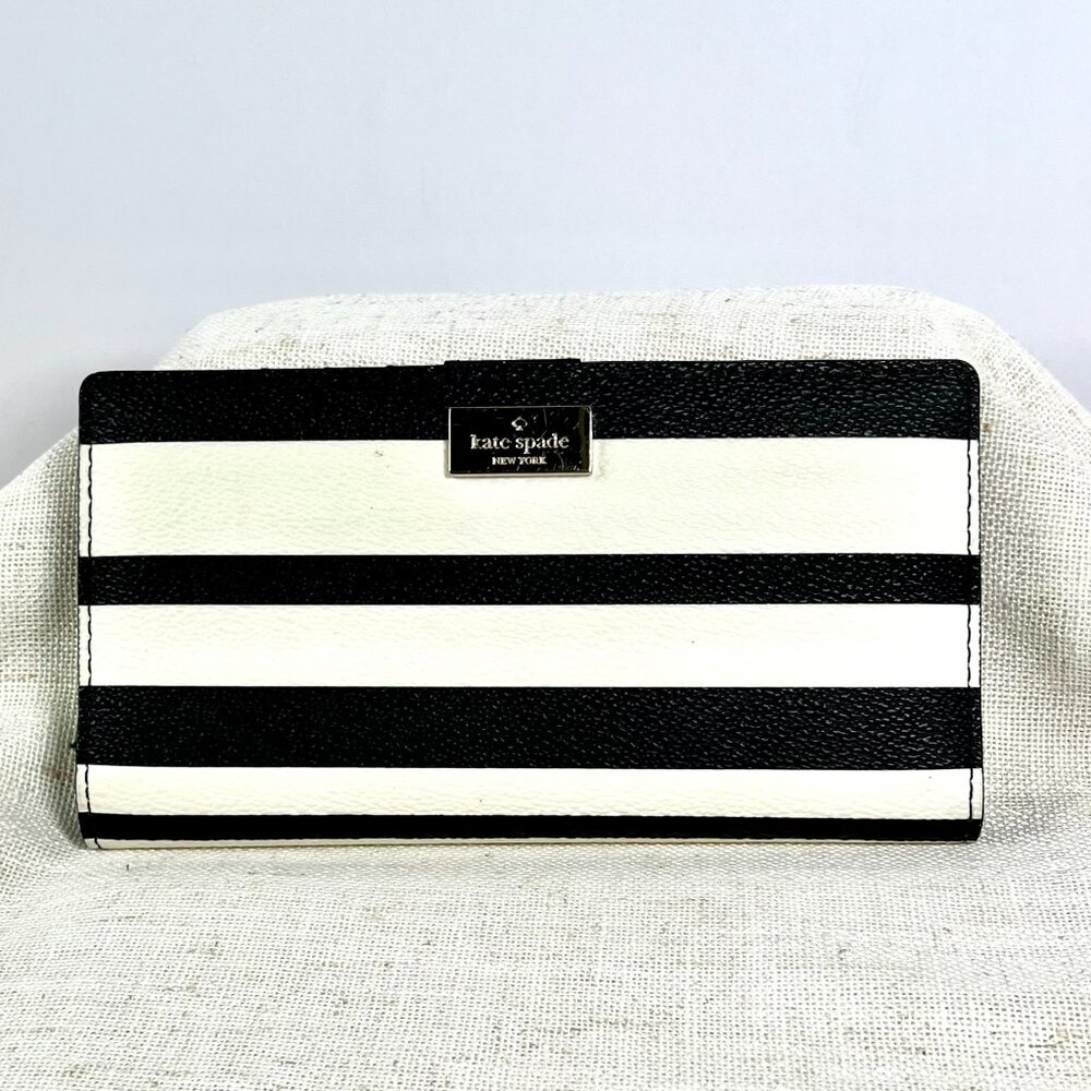 Kate Spade Black & White Striped Classic Designer Everyday Chic Wallet